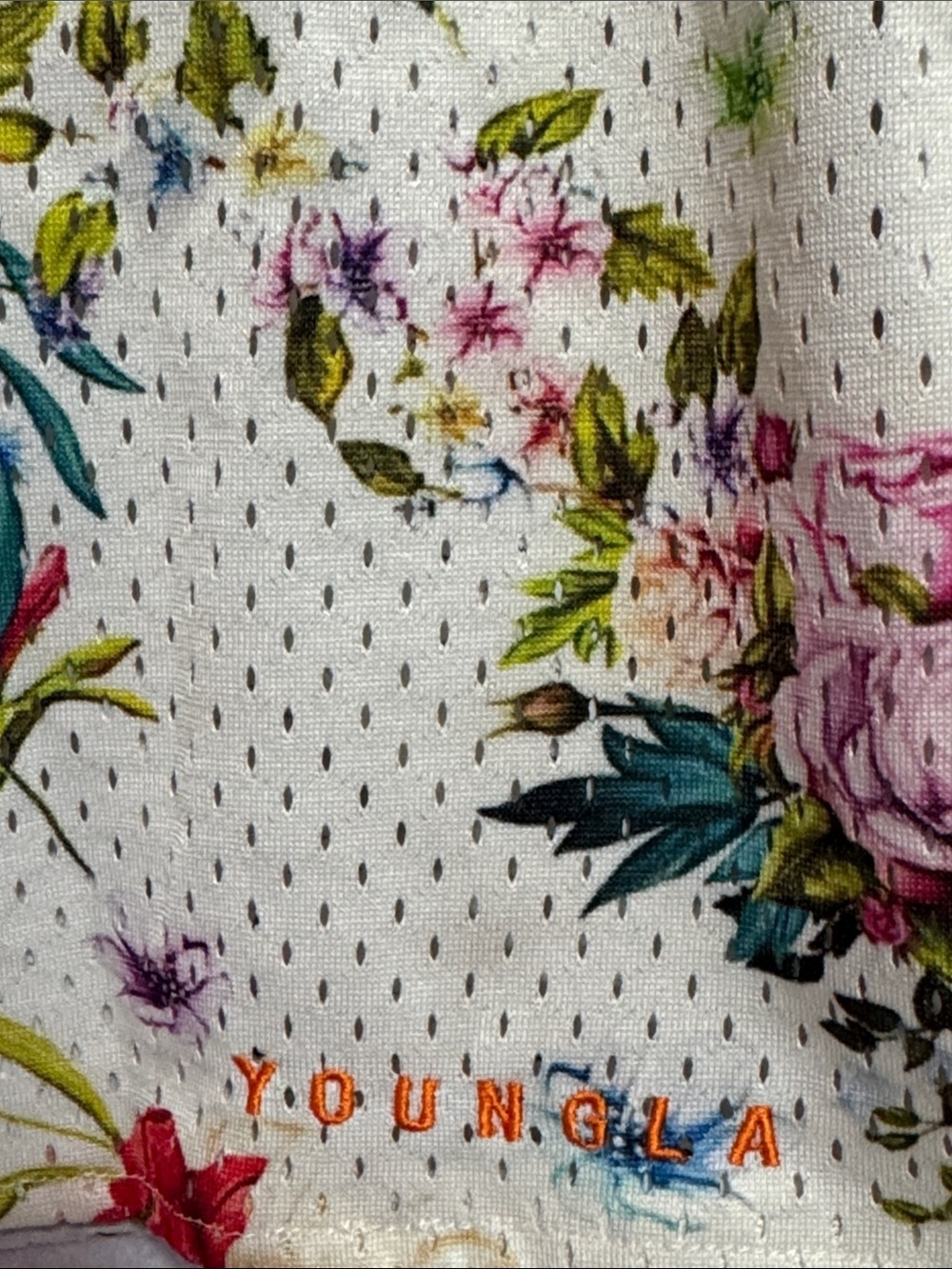 YoungLA Cream Floral Athletic Mesh Lined Basketball Humming Bird Print Shorts - Picture 3 of 5